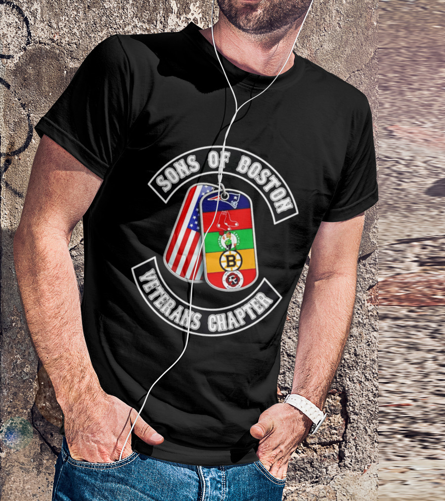 Boston Sports Patriots Red Sox Celtics Bruins Revolution Flags Dog Tags T-Shirt