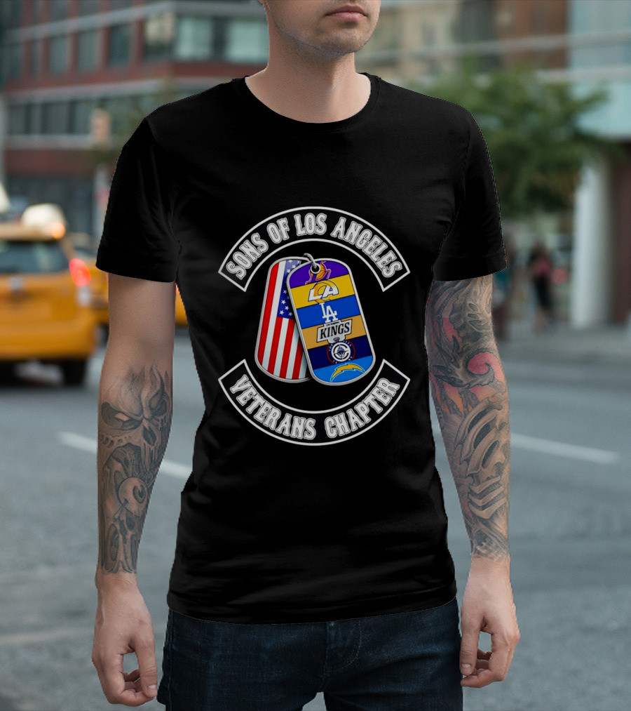 Sons Of Los Angeles Veterans Chapter LA Sports Dog Tags American Flag T-Shirt