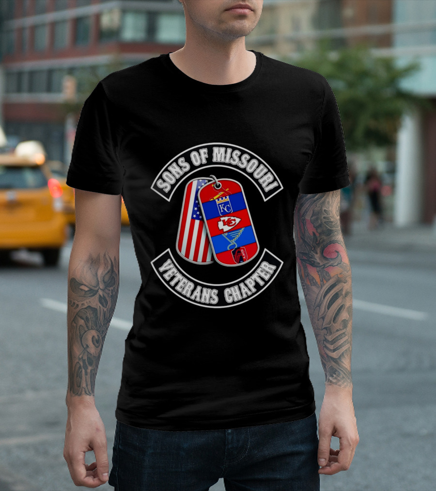 Sons Of Missouri Veterans Chapter Dog Tags KC Chiefs St. Louis Cardinals STL Blues USA Flag T-Shirt