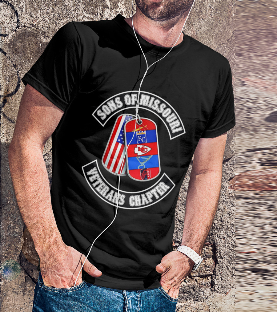 Sons Of Missouri Veterans Chapter Dog Tags KC Chiefs St. Louis Cardinals STL Blues USA Flag T-Shirt