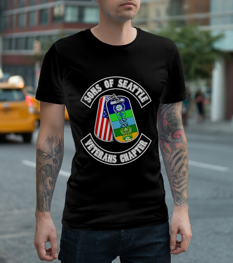 Sons Of Seattle Veterans Chapter Dog Tags American Flag Sonics Seattle Sports T-Shirt