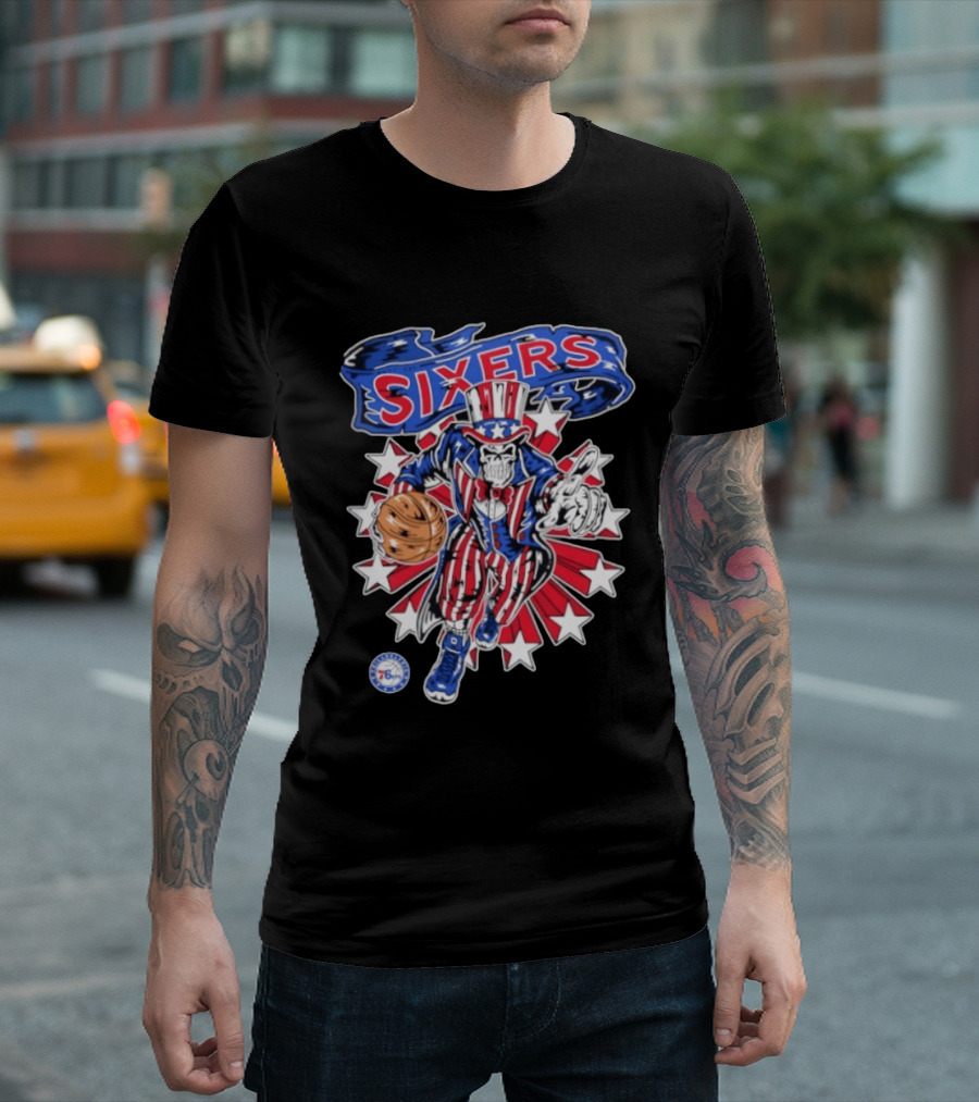 Philadelphia 76ers Warren Lotas Stars And Stripes Uncle Sam Basketball T-Shirt