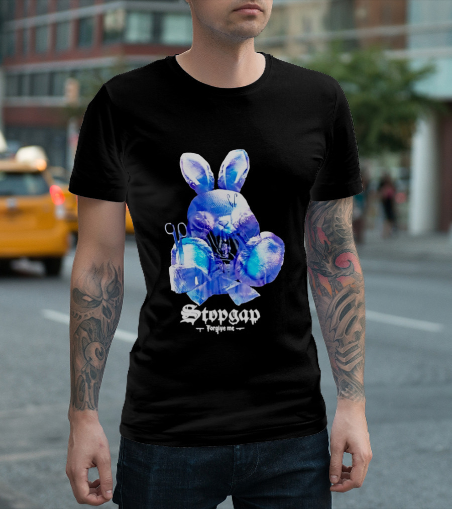 Stopgap Forgive Me Blue Bunny Plush With Scissors T-Shirt