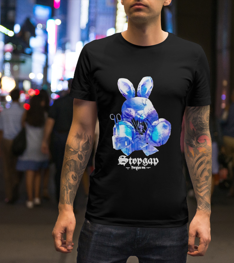 Stopgap Forgive Me Blue Bunny Plush With Scissors T-Shirt