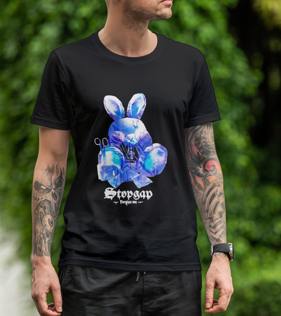 Stopgap Forgive Me Blue Bunny Plush With Scissors T-Shirt