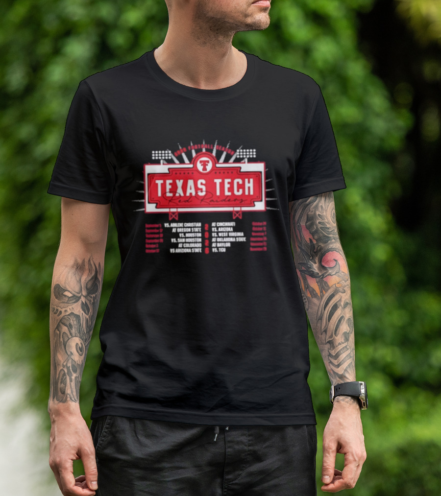 Texas Tech Red Raiders 2026 Football Schedule With Stadium Lights And Team T-Shirt