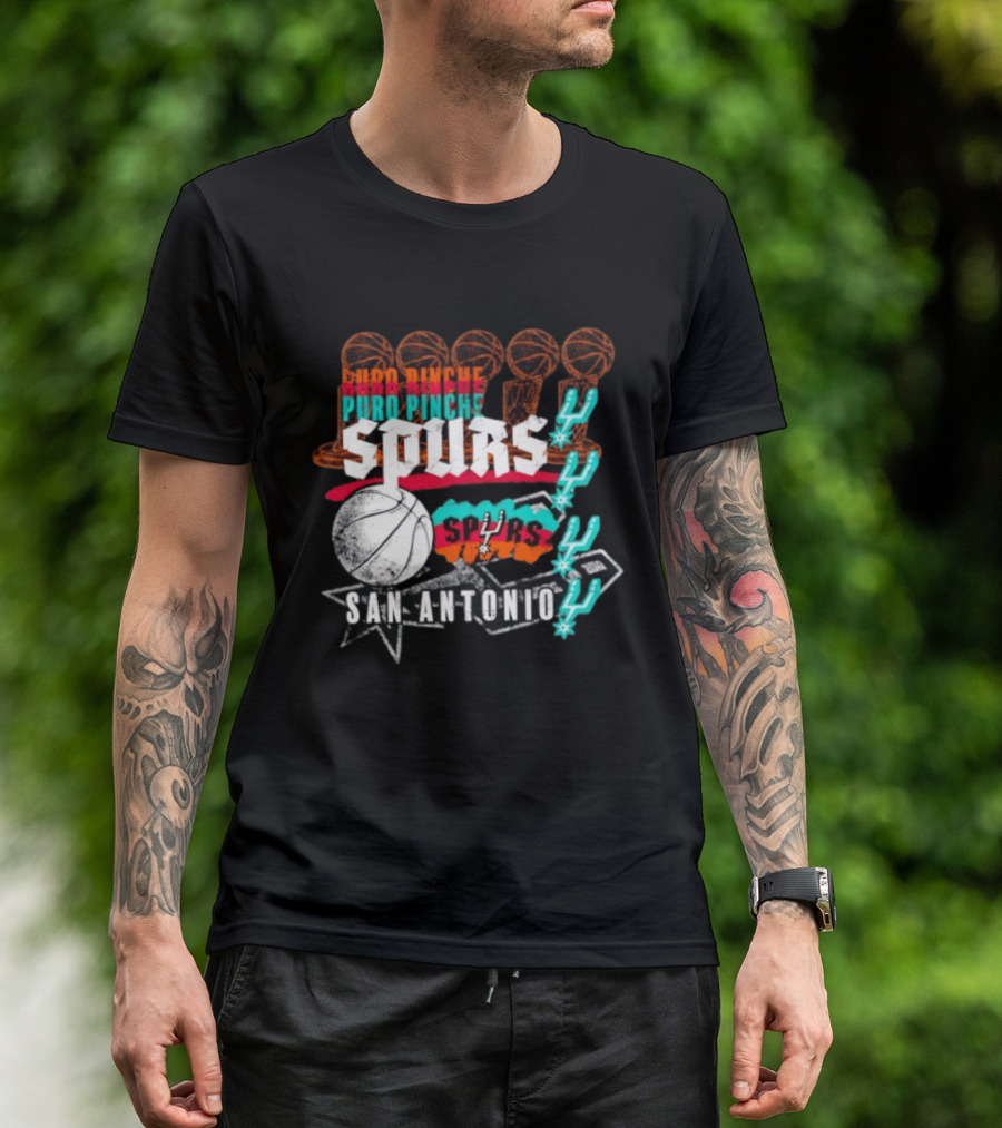 San Antonio Spurs Puro Pinche Basketball Trophy Icons And 90s T-Shirt