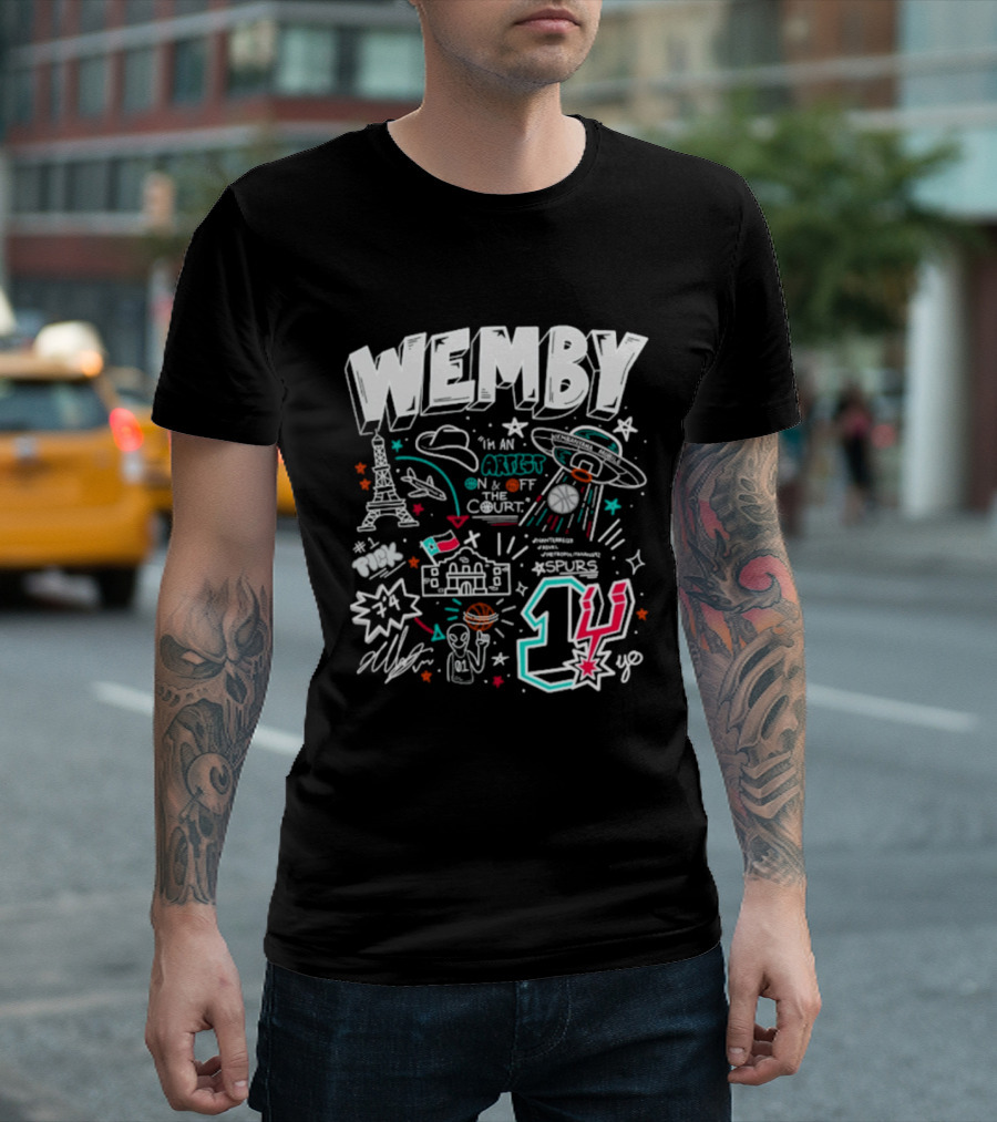 Wemby Victor Wembanyama Artist On Off Court Spurs #1 Eiffel Tower Alien Spaceship T-Shirt