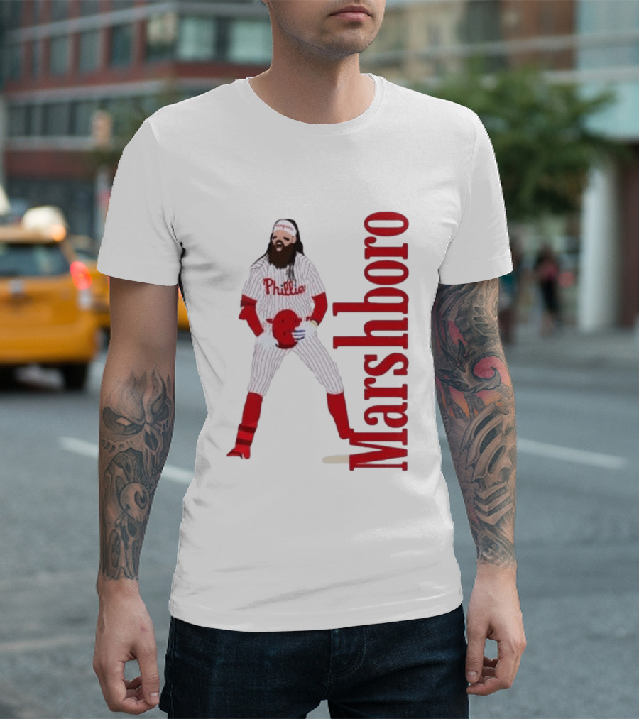 Brandon Marshboro Phillies Player Uniform Red Vertical T-Shirt