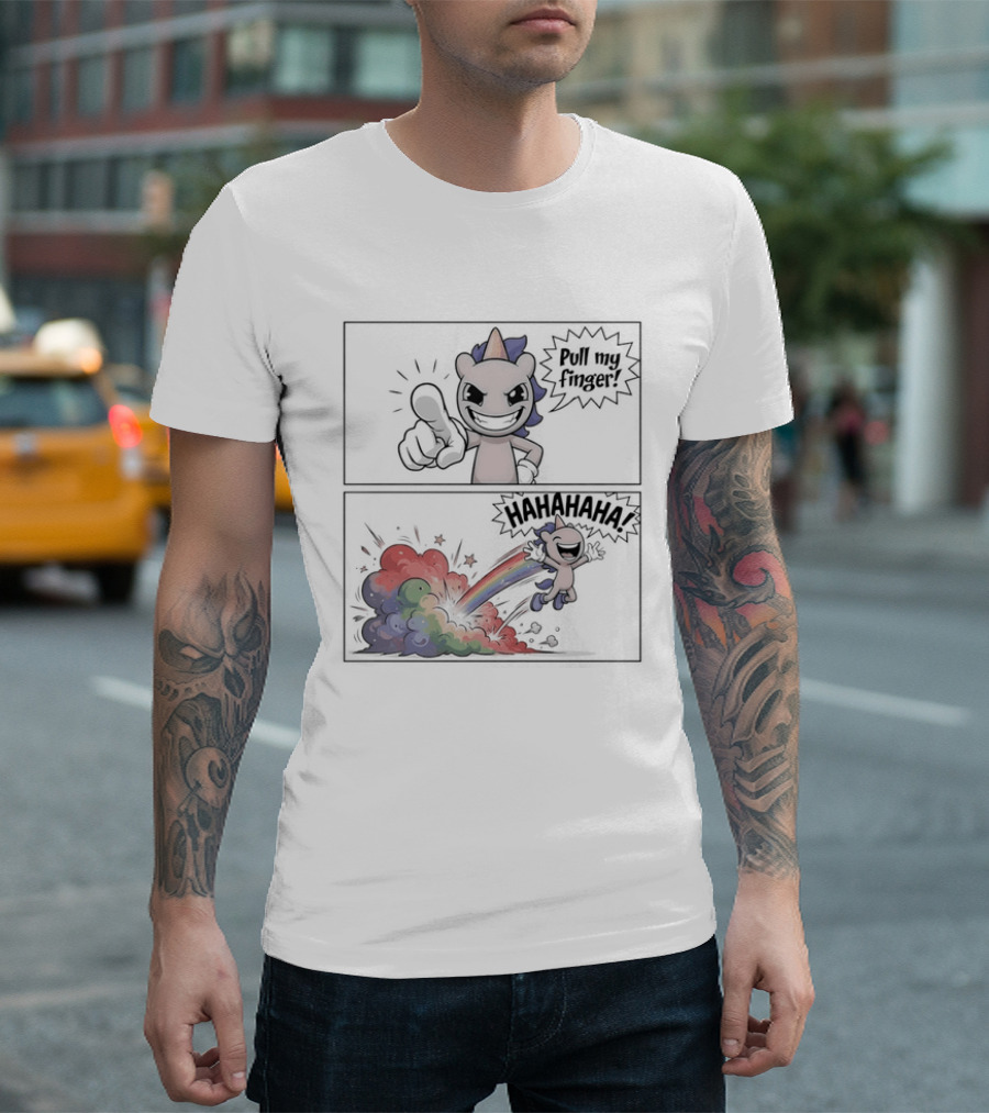 Dusty Unicorn Pull My Finger Rainbow Fart Dust T-Shirt