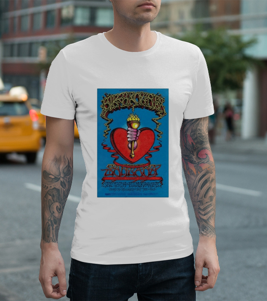 Big Brother The Holding Company Blue Background Red Heart And Torch Iconic Psychedelic T-Shirt