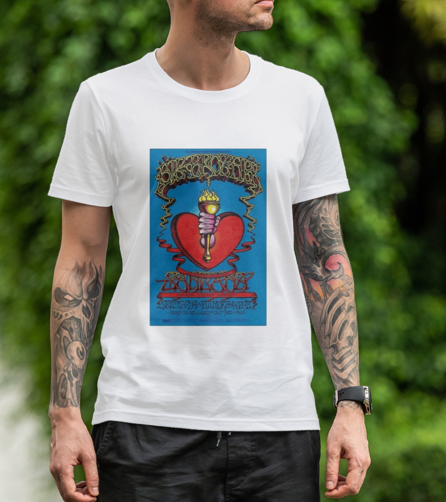 Big Brother The Holding Company Blue Background Red Heart And Torch Iconic Psychedelic T-Shirt