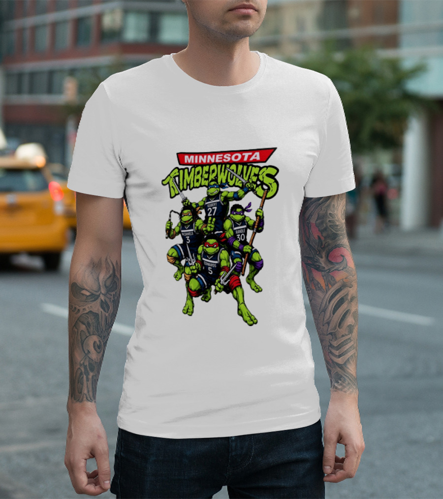 Minnesota Timberwolves Ninja Turtles Crossover Edwards Gobert Randle McDaniels T-Shirt
