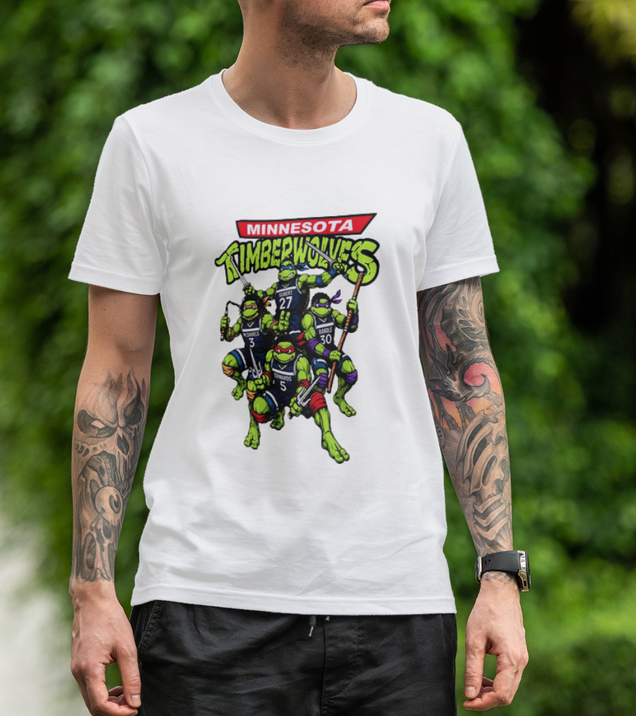 Minnesota Timberwolves Ninja Turtles Crossover Edwards Gobert Randle McDaniels T-Shirt