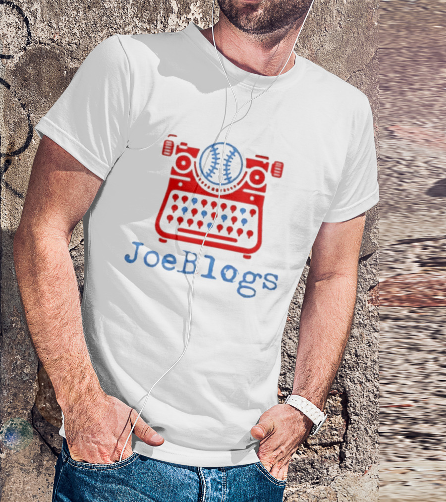 Red White And Blue JoeBlogs Typewriter With Baseball T-Shirt