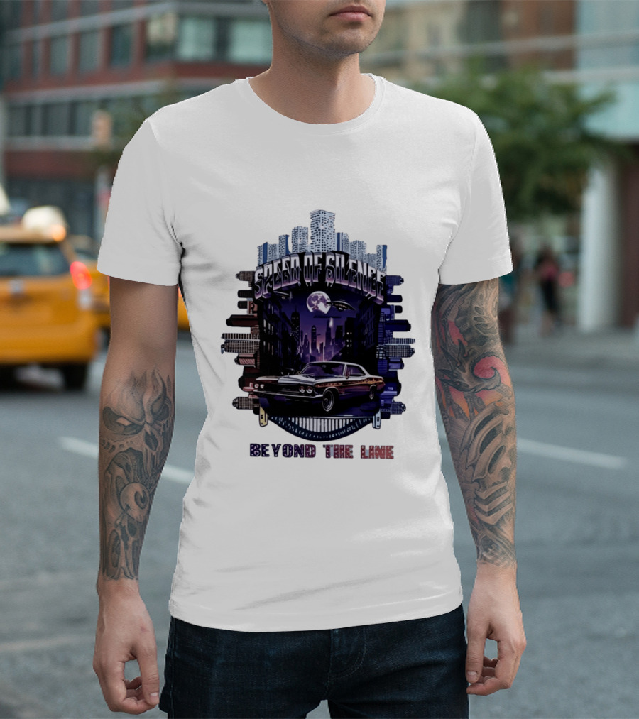 Speed Of Silence Cityscape Classic Car Moonlight Beyond The Line T-Shirt