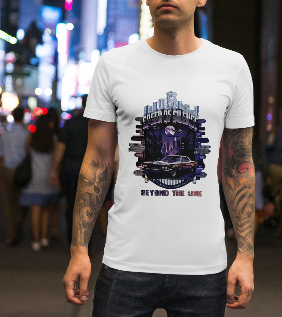 Speed Of Silence Cityscape Classic Car Moonlight Beyond The Line T-Shirt