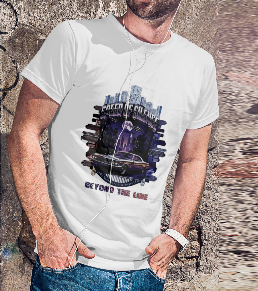 Speed Of Silence Cityscape Classic Car Moonlight Beyond The Line T-Shirt