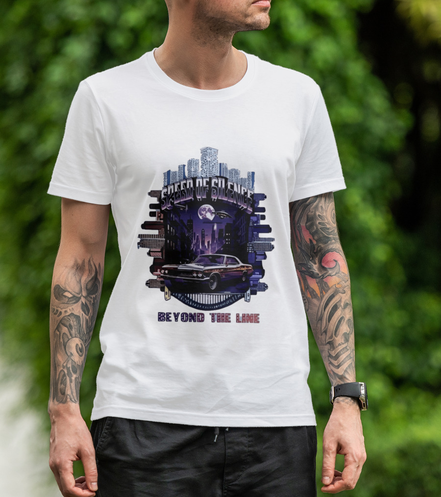 Speed Of Silence Cityscape Classic Car Moonlight Beyond The Line T-Shirt