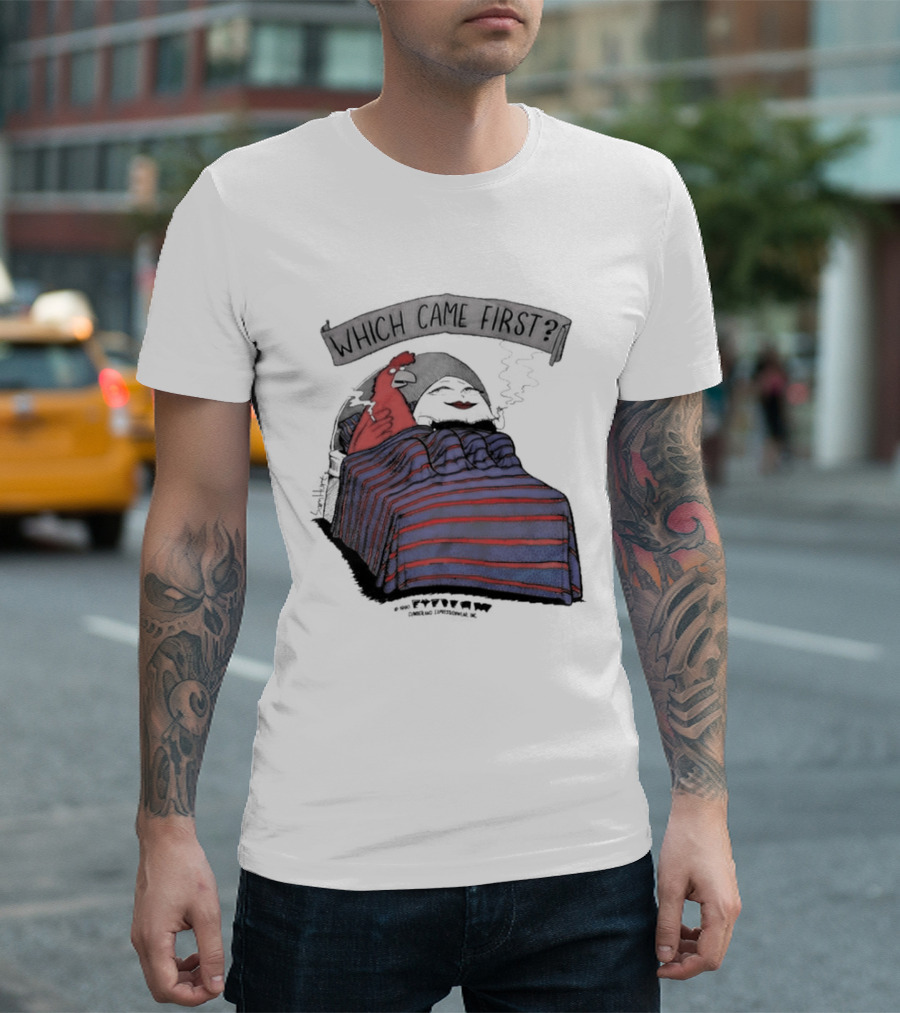 Which Came First The Chicken Or The Egg Striped Bed Scene T-Shirt