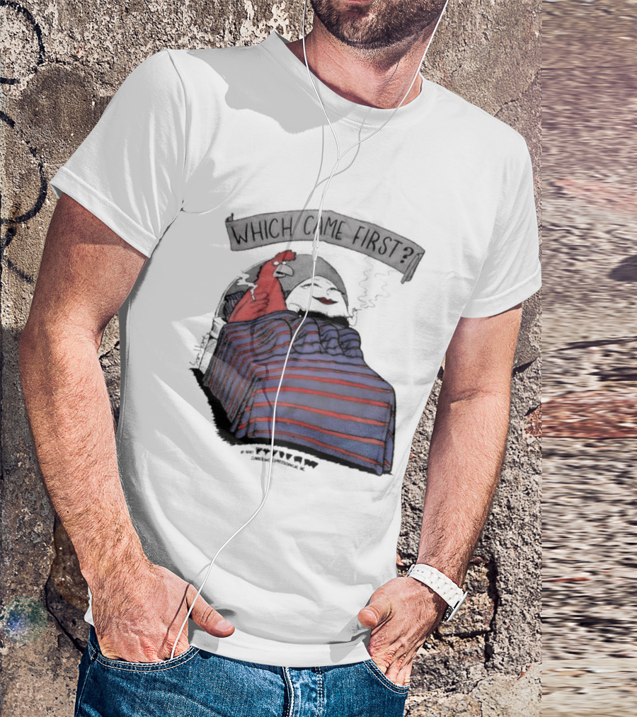 Which Came First The Chicken Or The Egg Striped Bed Scene T-Shirt