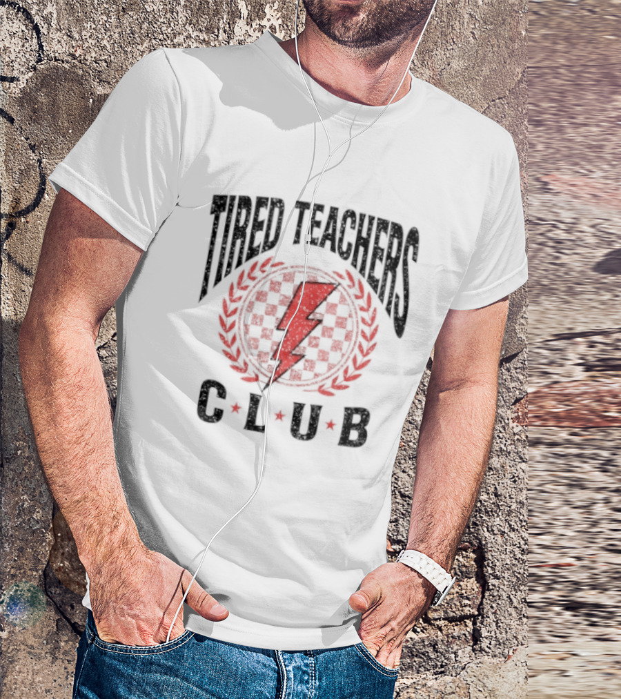 Tired Teachers Club Lightning Bolt Laurel Wreath T-Shirt