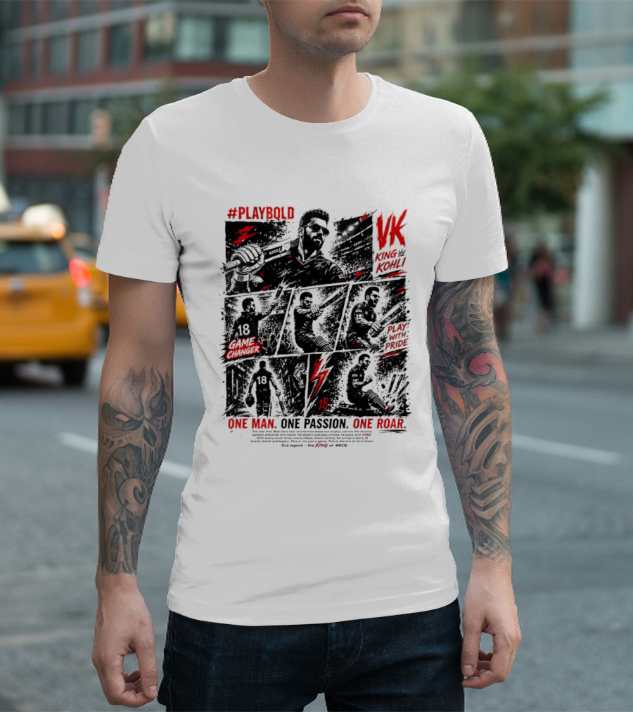 Play Bold Virat Kohli VK King Play With Pride Game Changer One Man One Passion One Roar T-Shirt