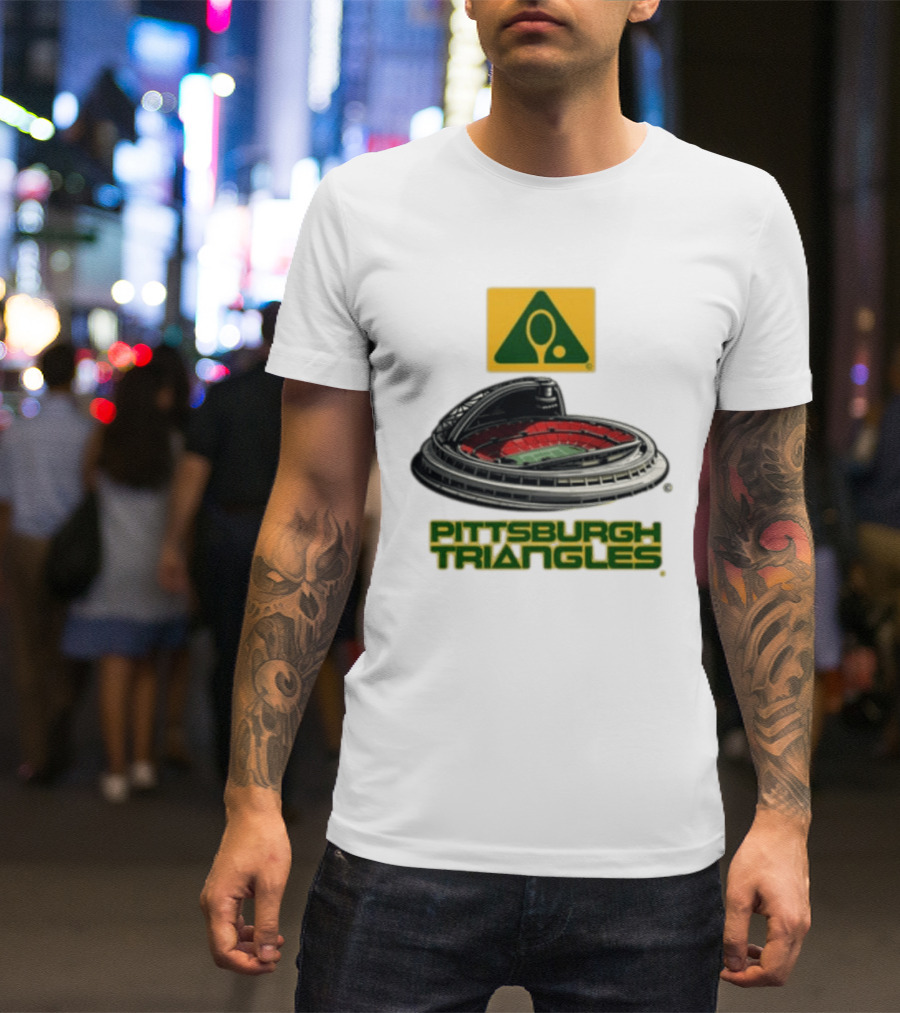 Pittsburgh Triangles Tennis Stadium With Tennis Racket T-Shirt