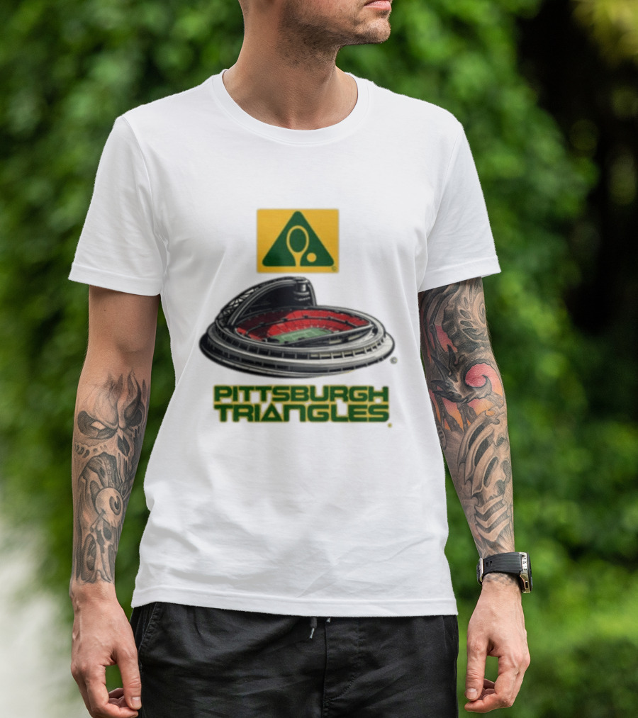 Pittsburgh Triangles Tennis Stadium With Tennis Racket T-Shirt