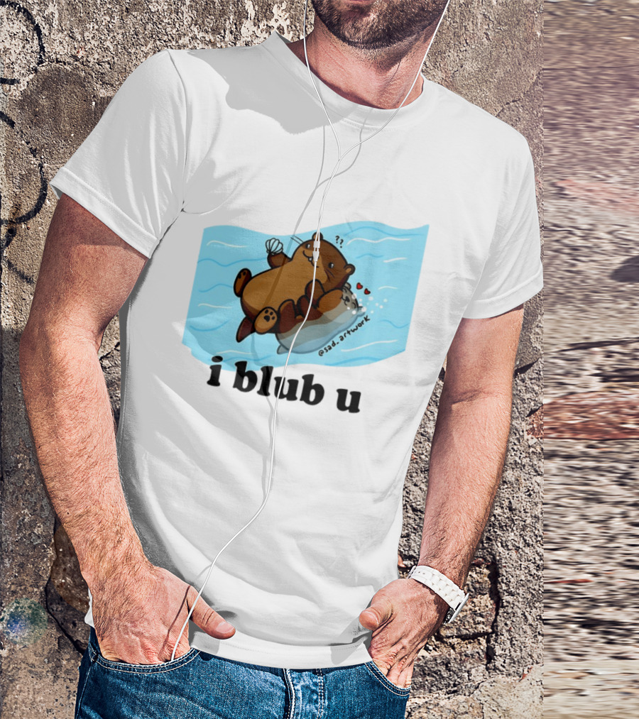Cute Sea Otters I Blub U Love With Hearts And Shells T-Shirt