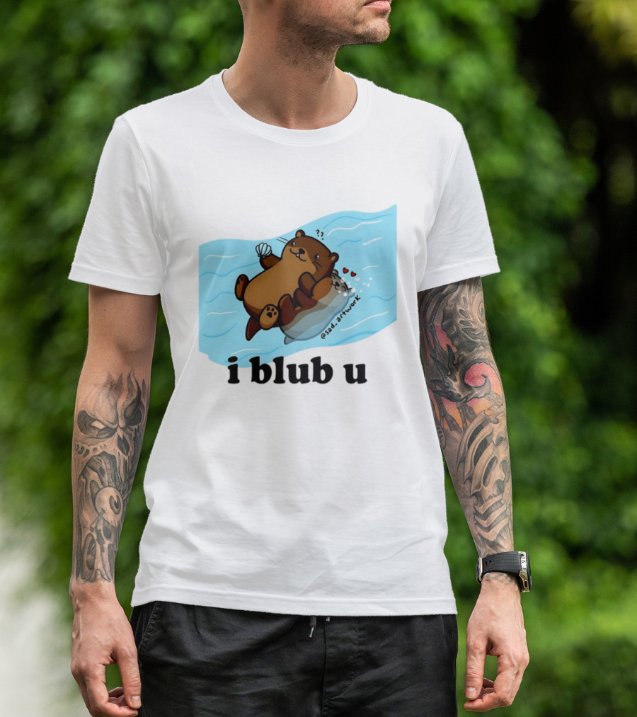 Cute Sea Otters I Blub U Love With Hearts And Shells T-Shirt