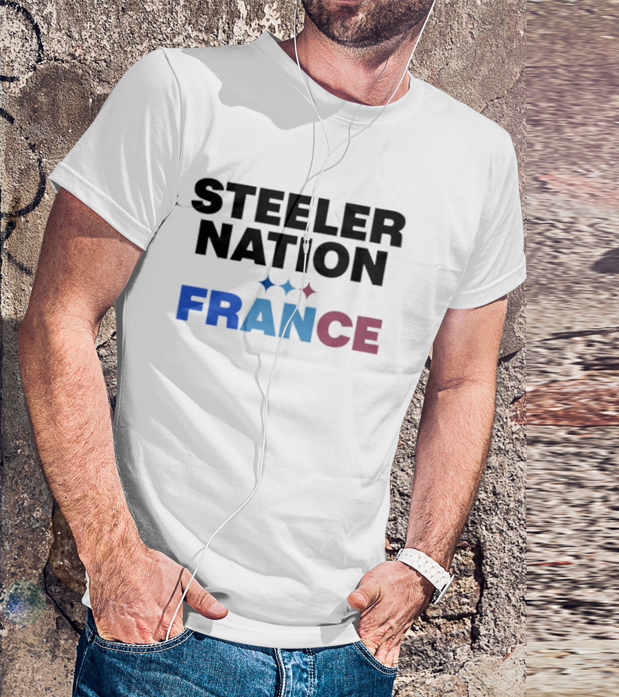 STEELERS NATION FRANCE Black Text Blue White Red Team T-Shirt