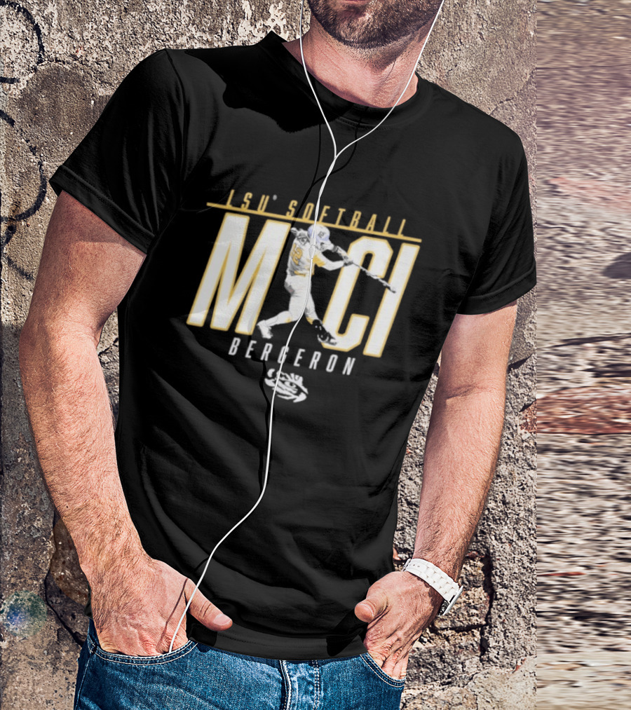 LSU Softball Maci Bergeron Swinging Action Baseball T-Shirt