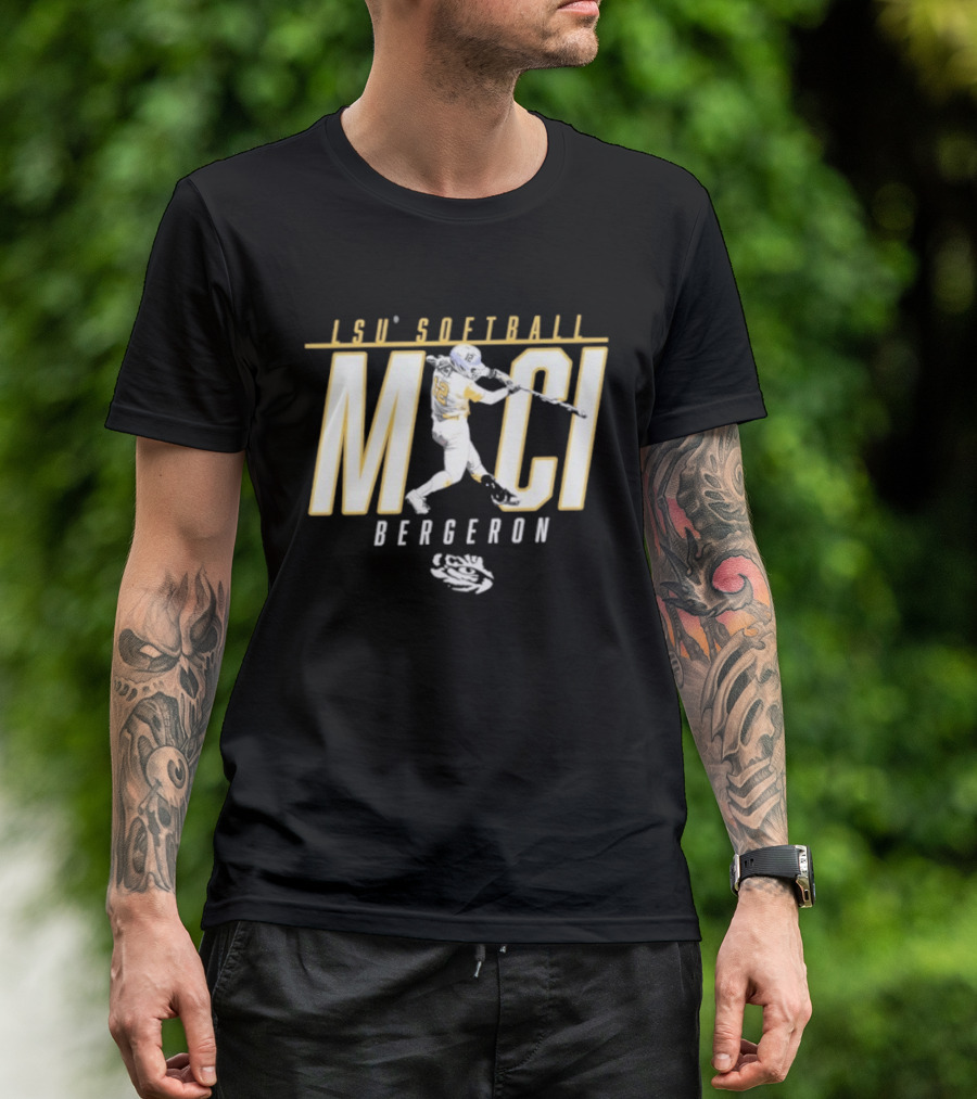 LSU Softball Maci Bergeron Swinging Action Baseball T-Shirt