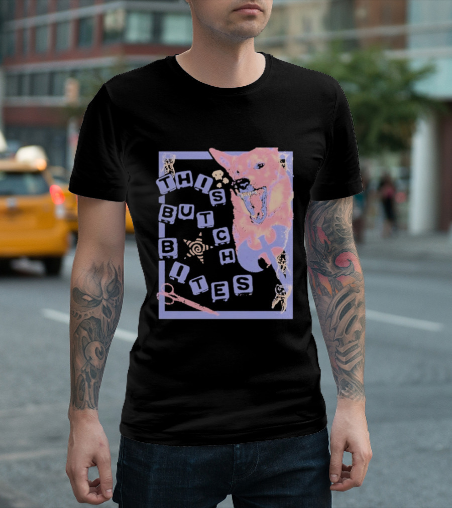 This Butch Bites Dog Retro Vibe Scissors And Blocks T-Shirt