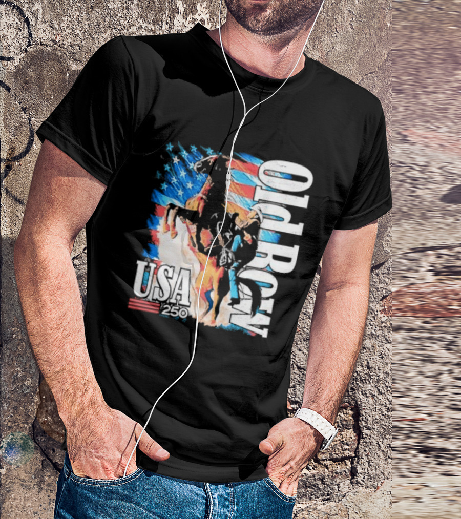 Cowboy Rodeo Rider With Horse USA Flag 250th Anniversary T-Shirt
