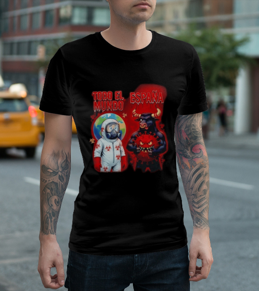 Todo El Mundo España Hantavirus 2026 Hazmat Bull And Virus T-Shirt