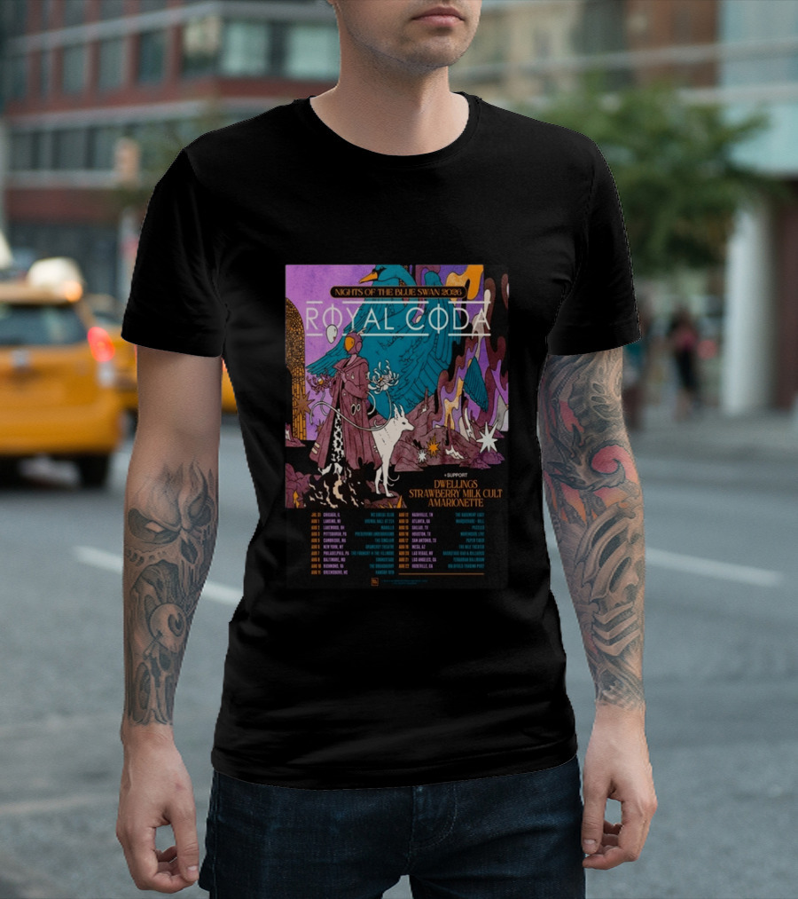 Nights Of The Blue Swan 2026 Royal Coda Tour Dates Dwelling Strawberry Milk Cult Amarionette T-Shirt