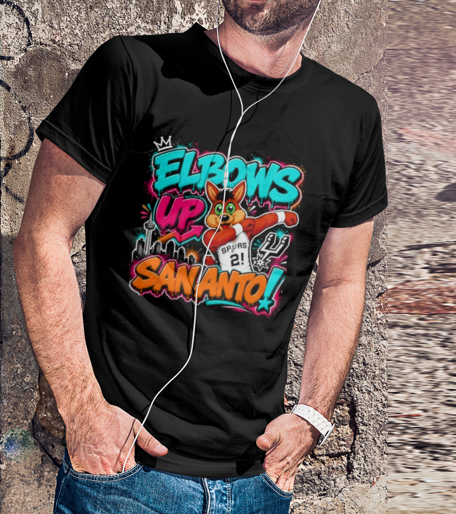 Elbows Up San Antonio Spurs Cartoon Style Mascot Dabbing Fun T-Shirt