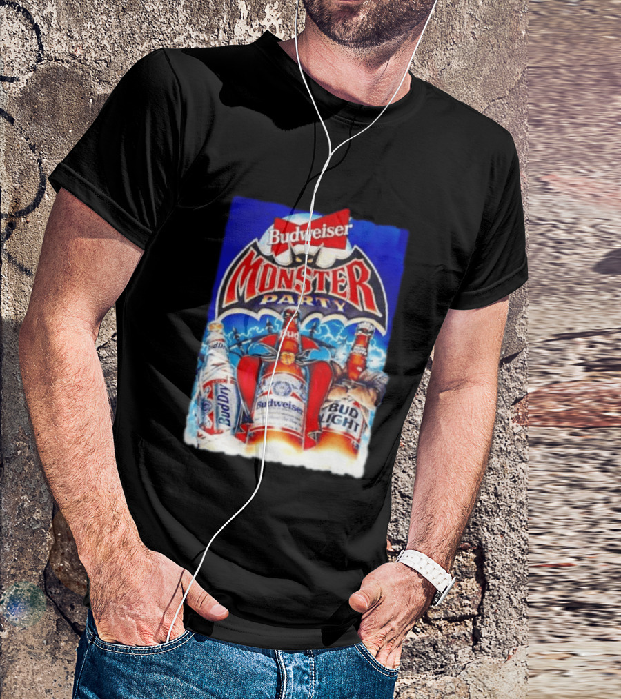 Budweiser Monster Party Bud Dry Bud Light Bottles Halloween Celebration T-Shirt