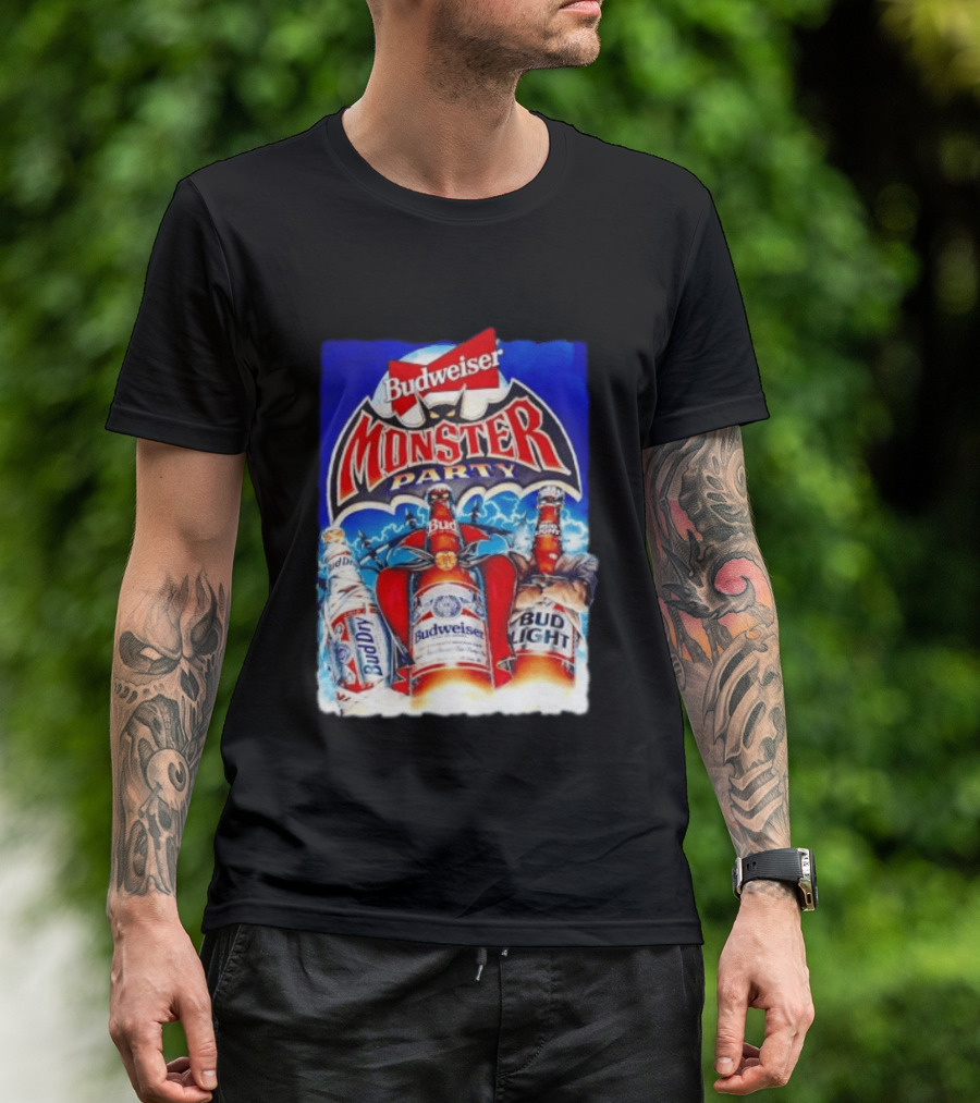 Budweiser Monster Party Bud Dry Bud Light Bottles Halloween Celebration T-Shirt