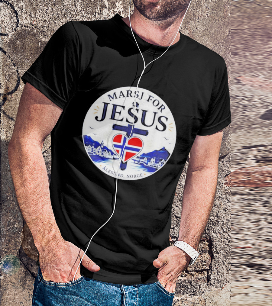 Marsj For Jesus Ålesund Norge Heart And Cross With Norwegian Flag T-Shirt