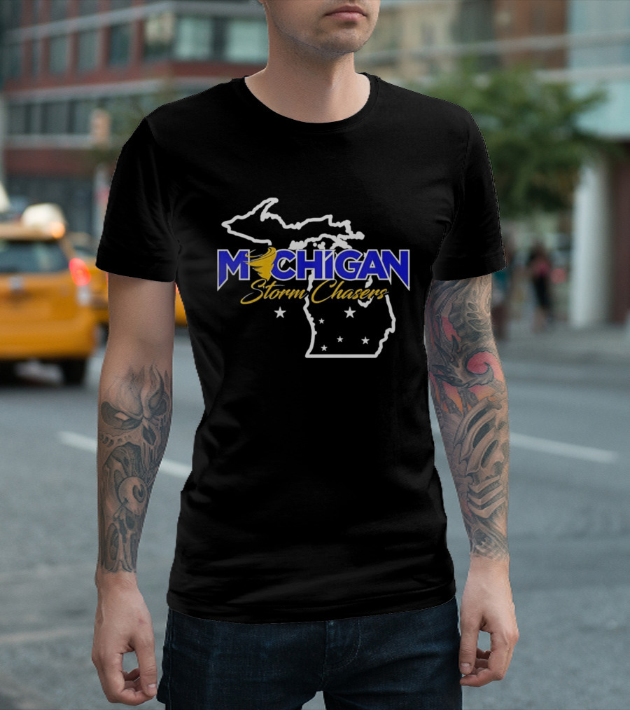 Michigan Storm Chasers Map Tornado Stars T-Shirt