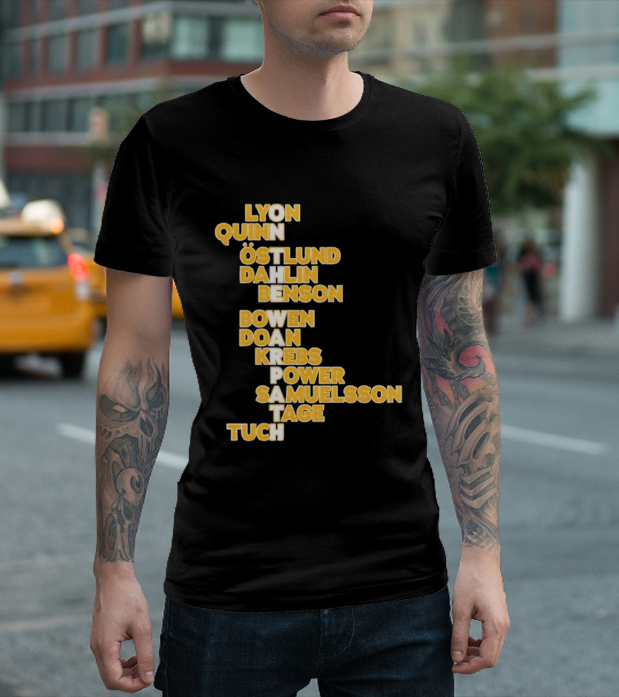 Lyon Quinn Östlund Dahlin Benson Bowen Doan Krebs Power Samuelsson Tage Tuch Buffalo Sabres 2026 T-Shirt