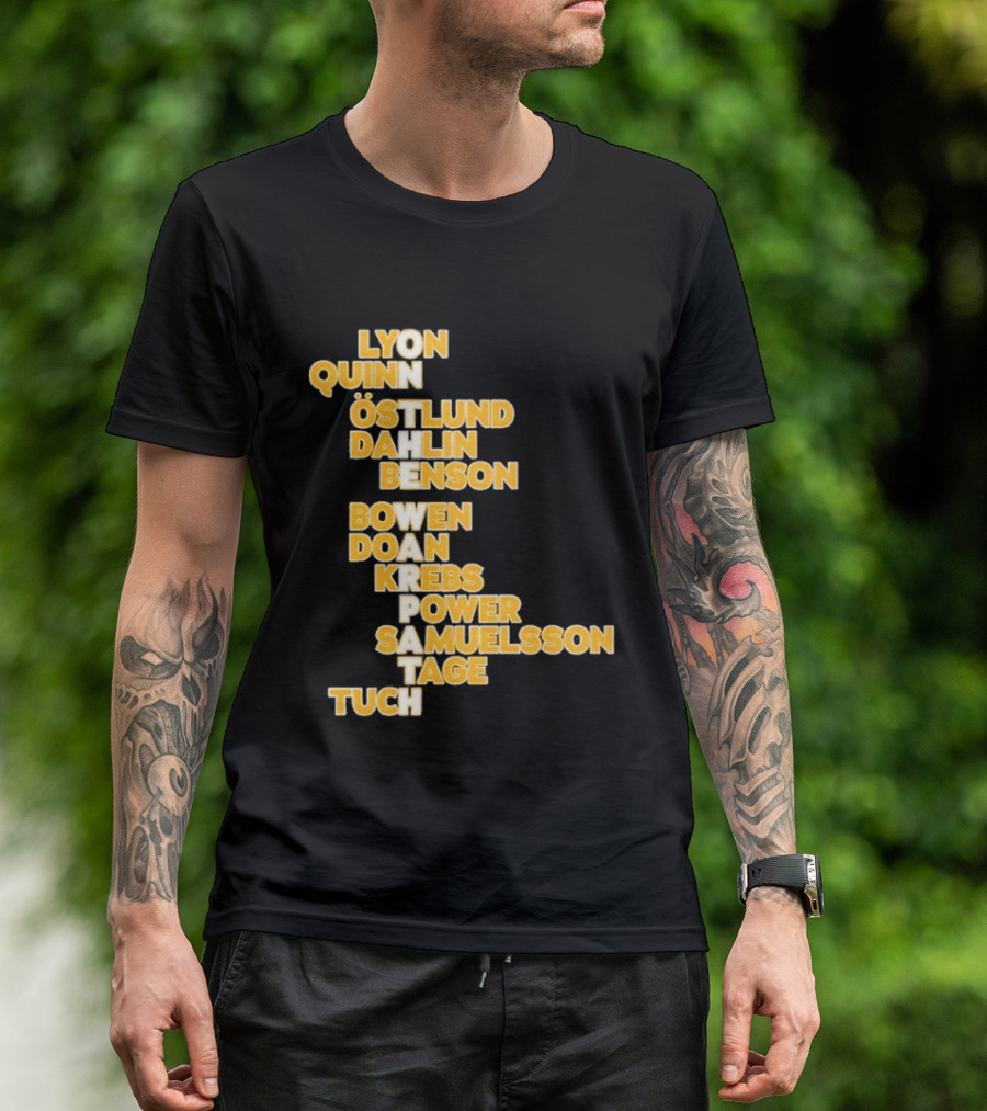 Lyon Quinn Östlund Dahlin Benson Bowen Doan Krebs Power Samuelsson Tage Tuch Buffalo Sabres 2026 T-Shirt