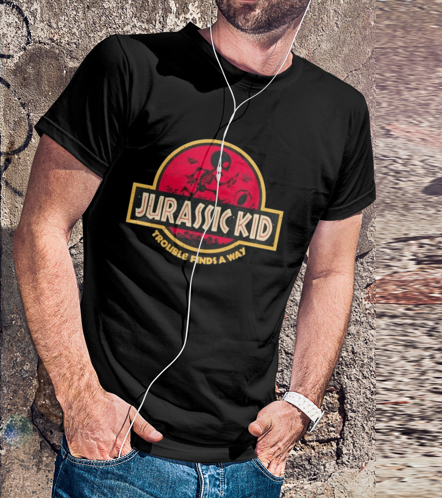 Jurassic Kid Skeleton Trouble Finds A Way T-Shirt