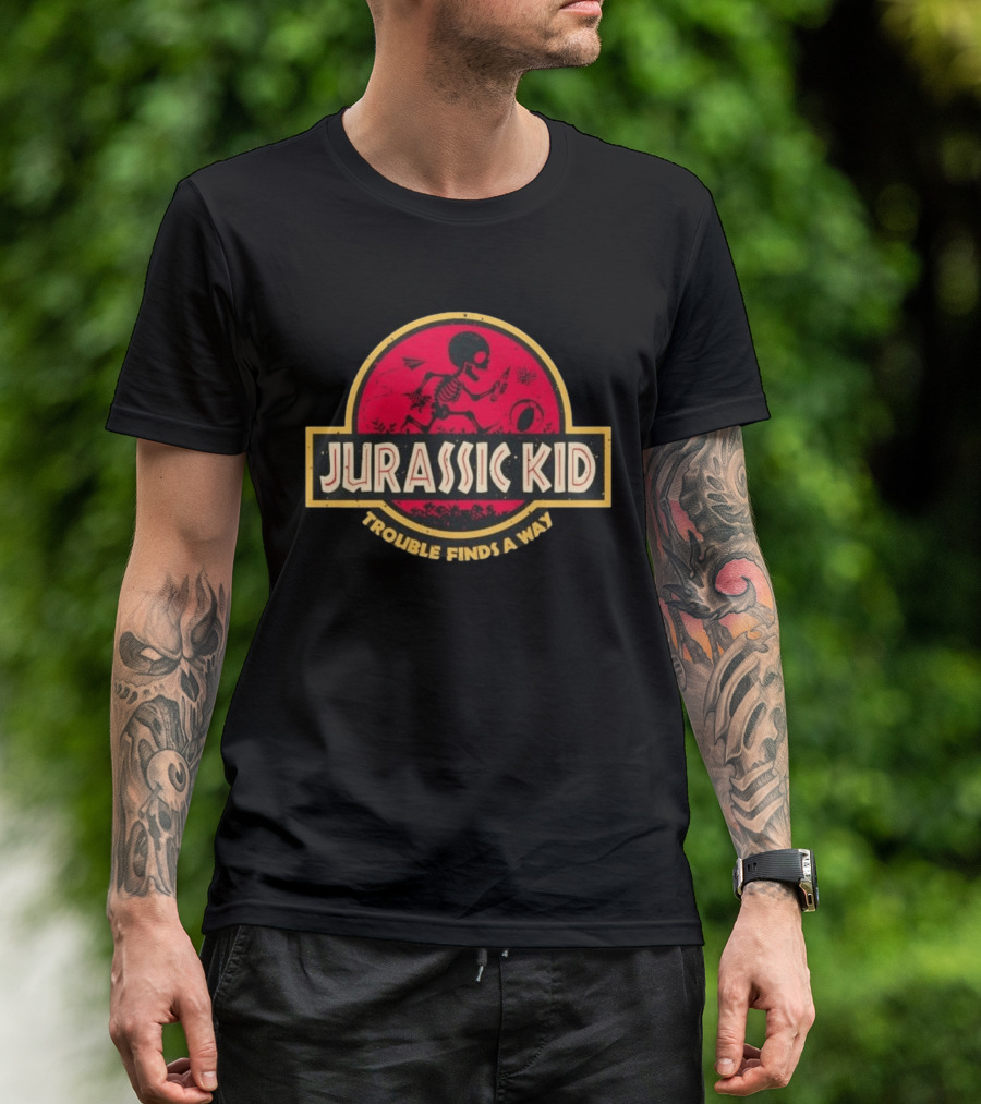 Jurassic Kid Skeleton Trouble Finds A Way T-Shirt