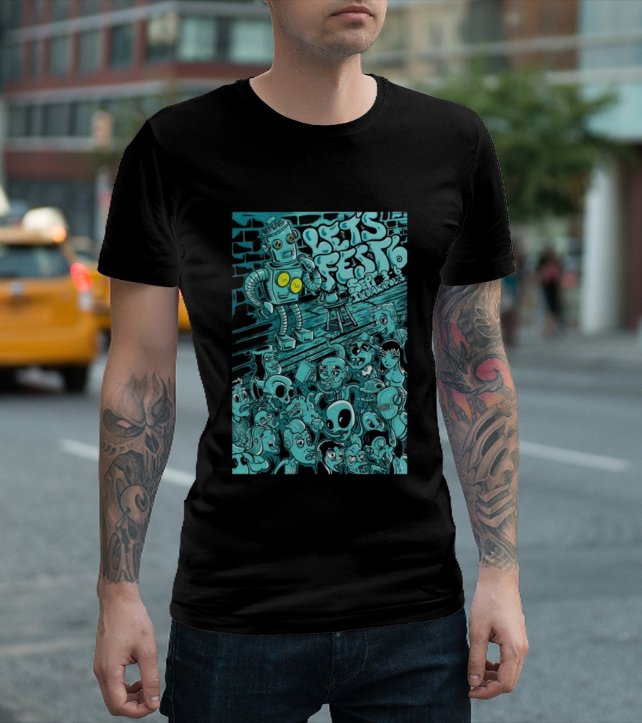 LET'S FEST 6 SEP 9 6 2026 Indianapolis Robot And Alien Crowd T-Shirt