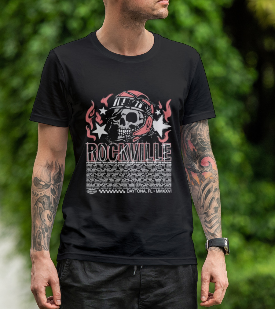 Welcome To Rockville 2026 Daytona Beach Florida Barbed Helmet Skull Lineup T-Shirt
