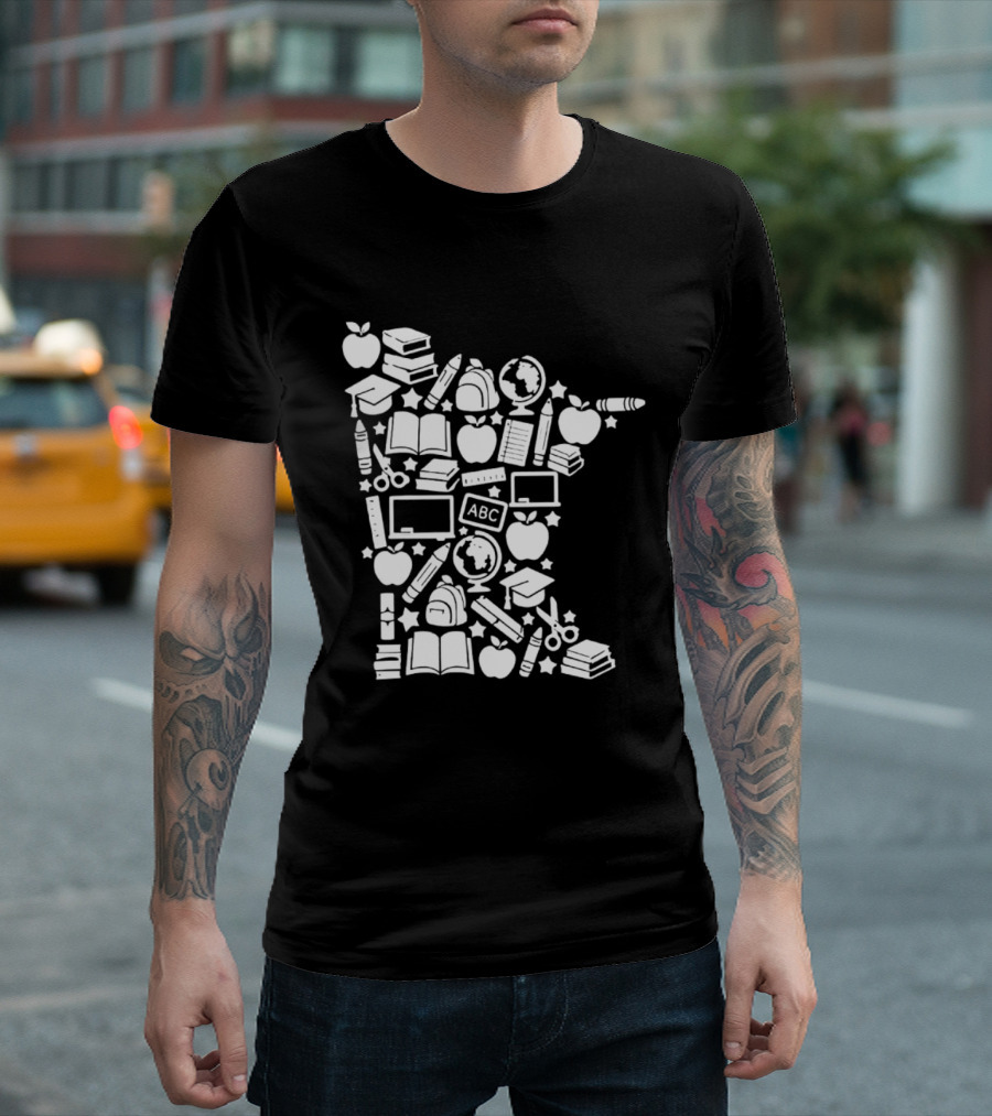 Minnesota Teacher Back To School ABC Books Apples Education State Map T-Shirt